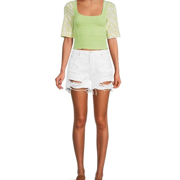 NWT Free People Key Lime Combo Print Smocked Top - Picture 10 of 11